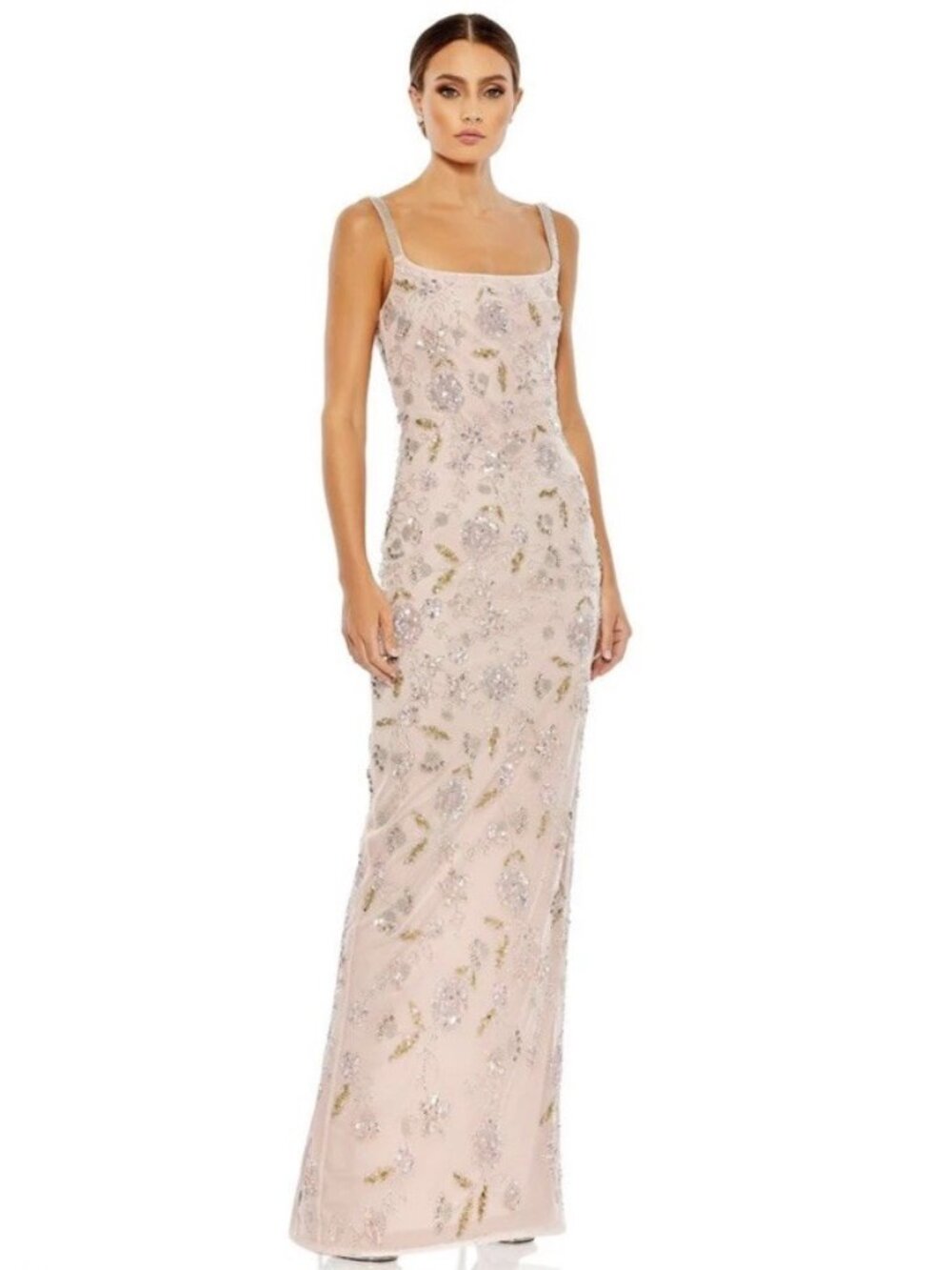 Mac Duggal Size 8 Pink 10808 Beaded Floral Maxi Gown Dress Formal Prom